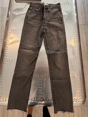 Madewell Slim Straight Black Jeans with Raw Hem